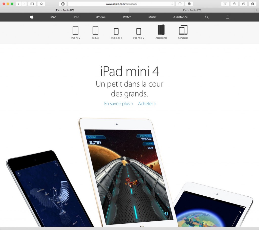 Site Apple Belgique - Section iPad